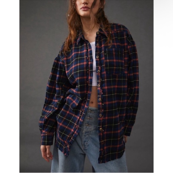 Free People Tops - Free People We the Free Happy Hour Oversized Plaid Button Up Shirt L
